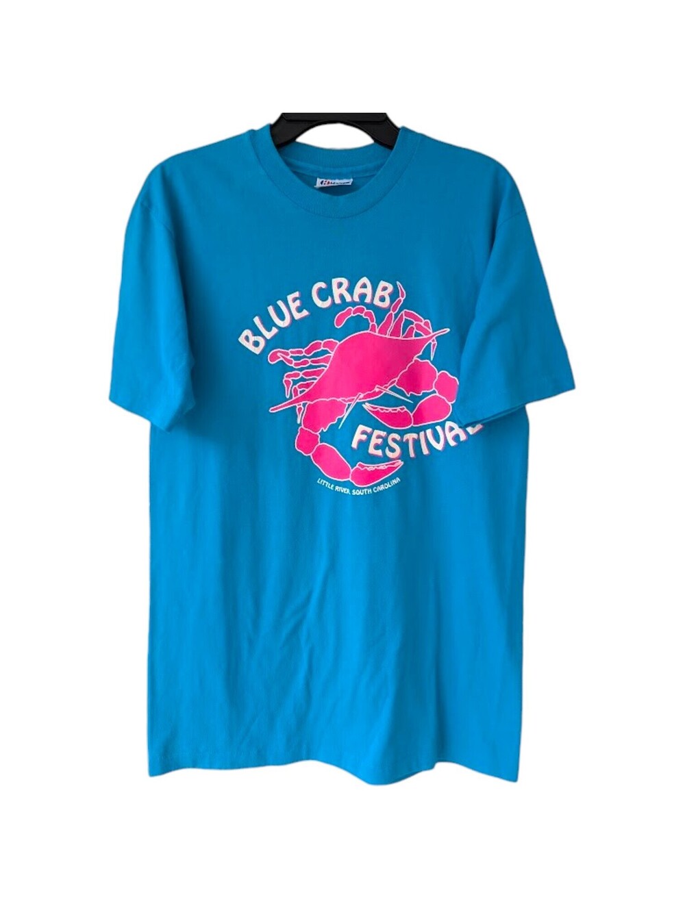 Vintage 90s Blue Crab Festival T-Shirt Large Little River Single Stitch 20x29.5